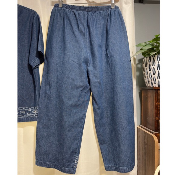 Vintage Adrian Delafield Haband Women Medium Denim 2 Piece Set Embroidered - Picture 10 of 12